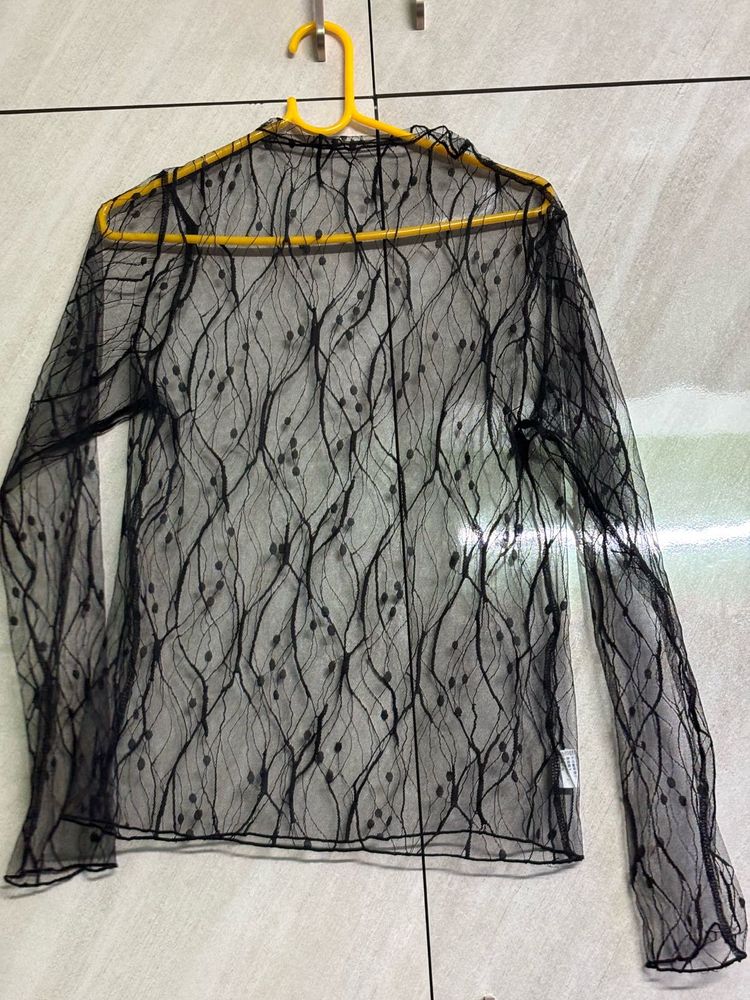 Black Net Topwear