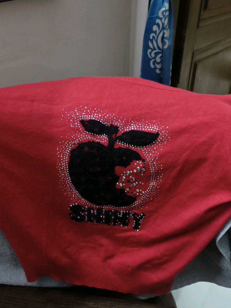 Red Apple Embellished Top
