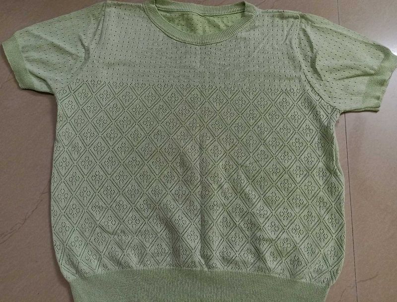 Green Patterned Short Sleeve Top