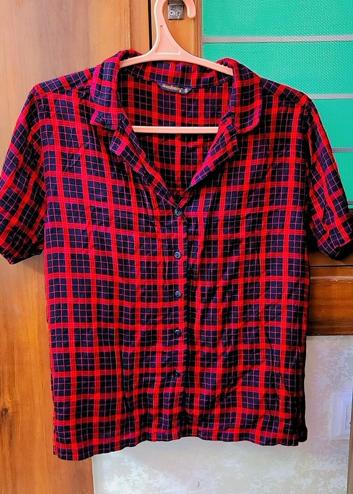 Half Sleeves Red Check Shirt For Women