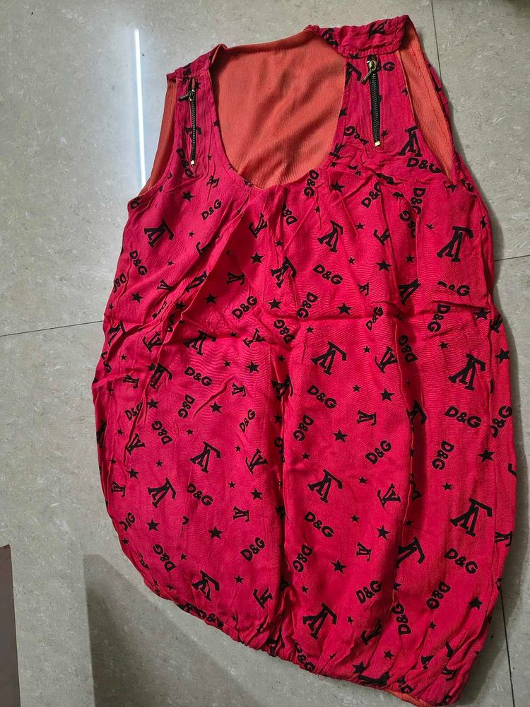 Red Patterned Sleeveless Top