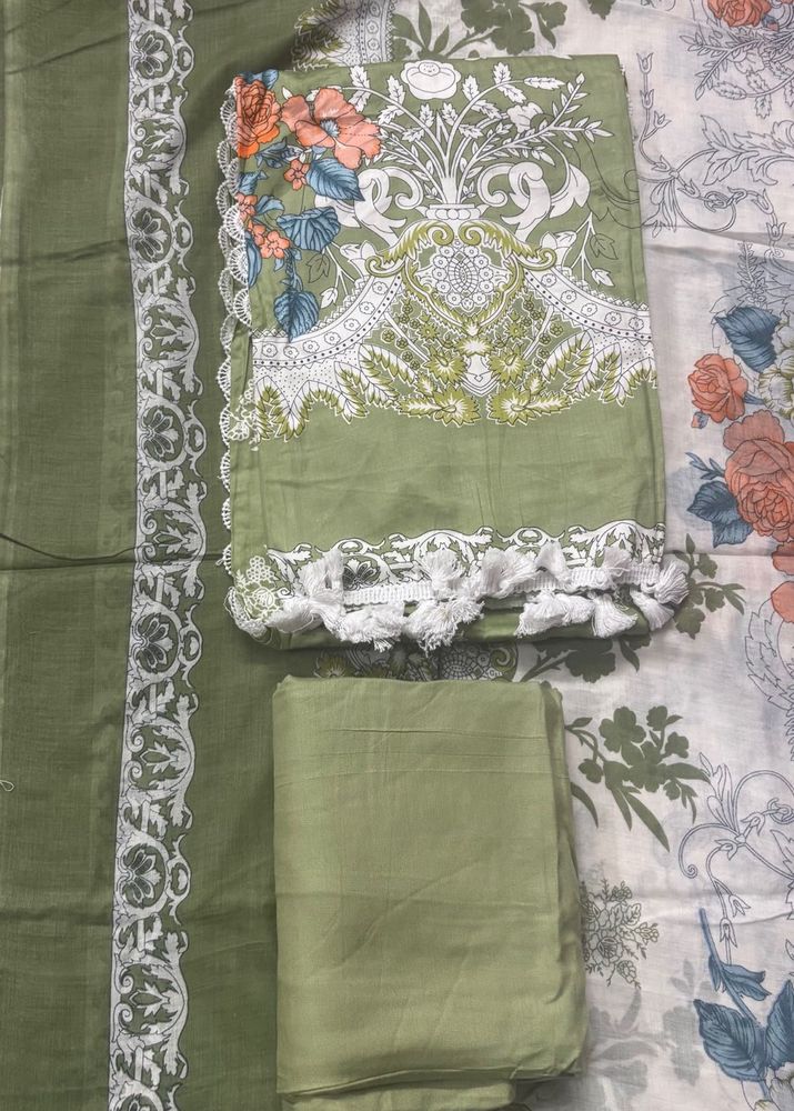 Green Printed Dress Material