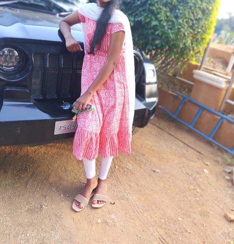 Pink Printed Ruffle Hem Dress