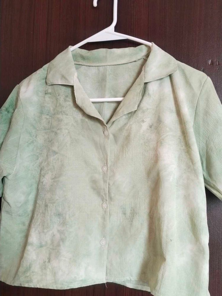 Mint Green Floral Button-Down Top