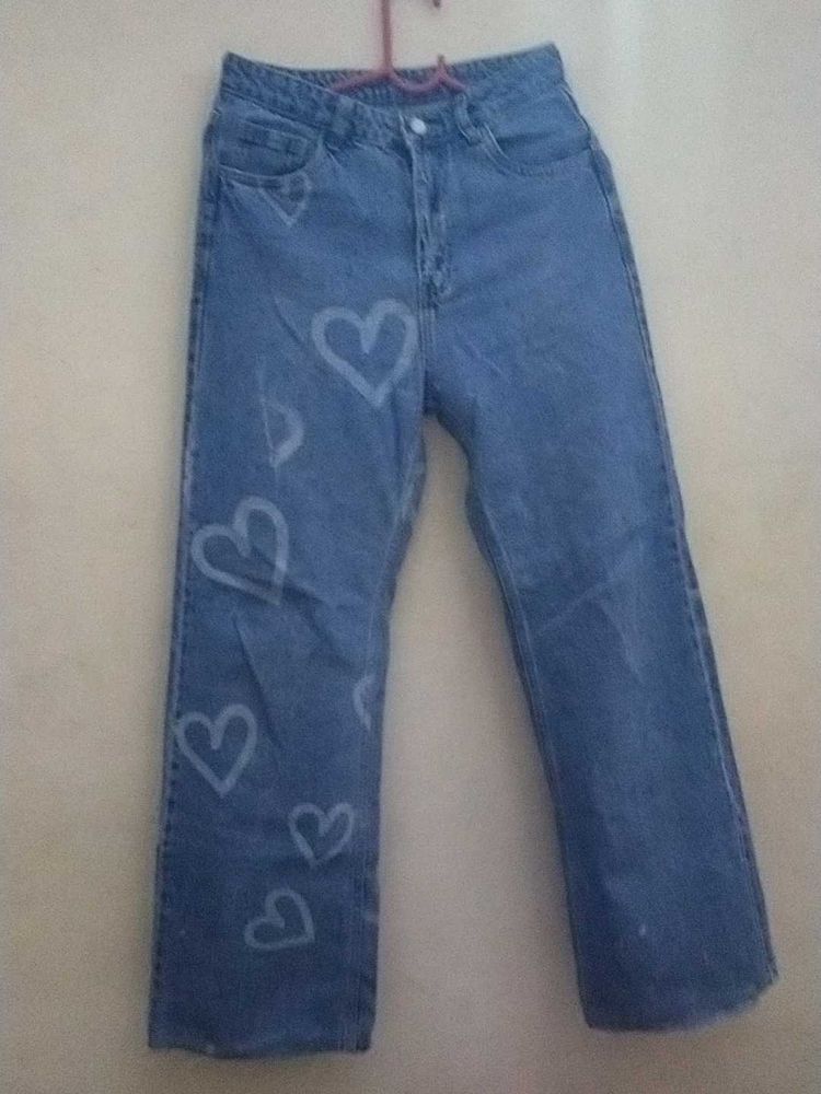 Light Blue Heart Printed Jeans