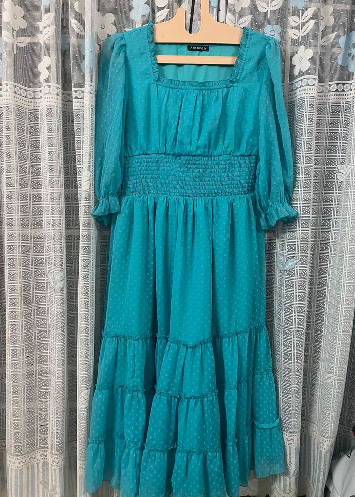 Aqua Tiered Midi Dress