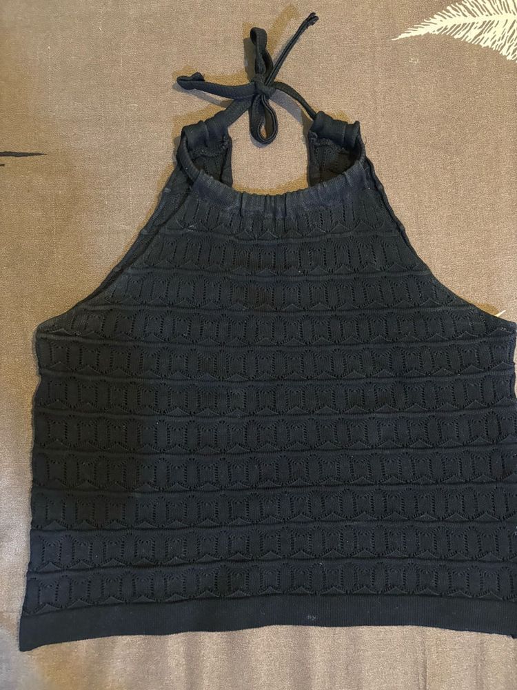 Black Halter Knit Top