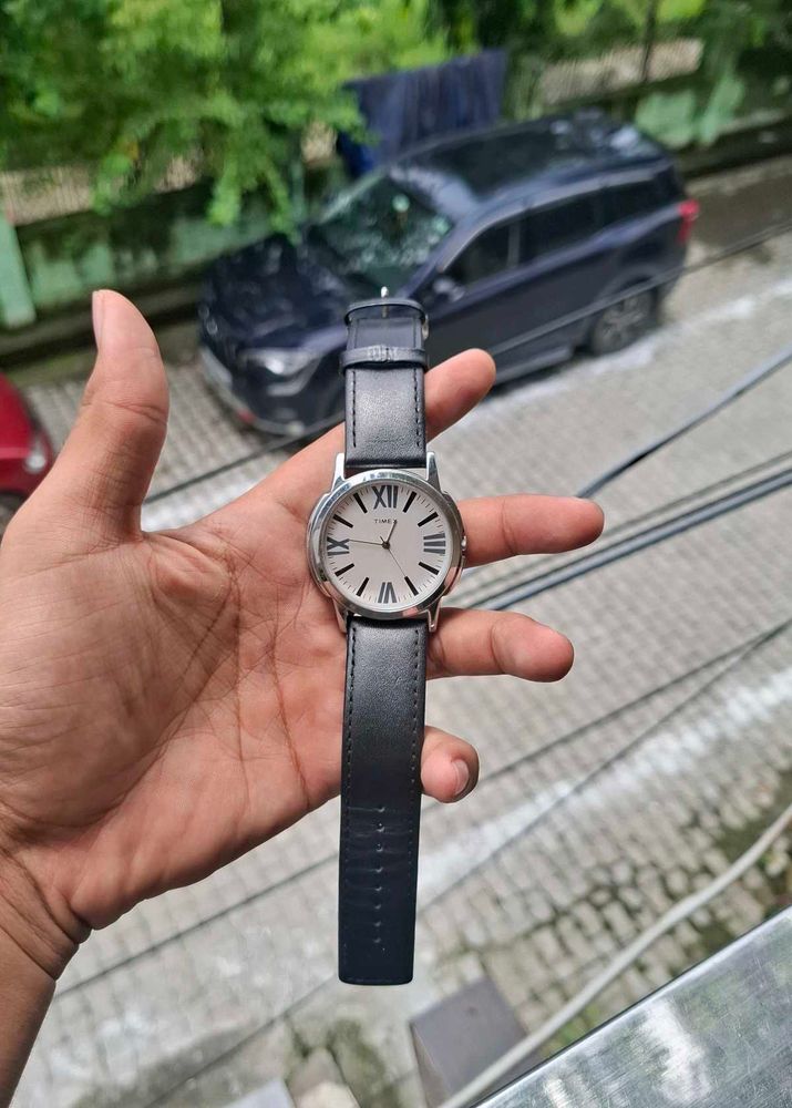 Timex Watch with Black Leather Strap