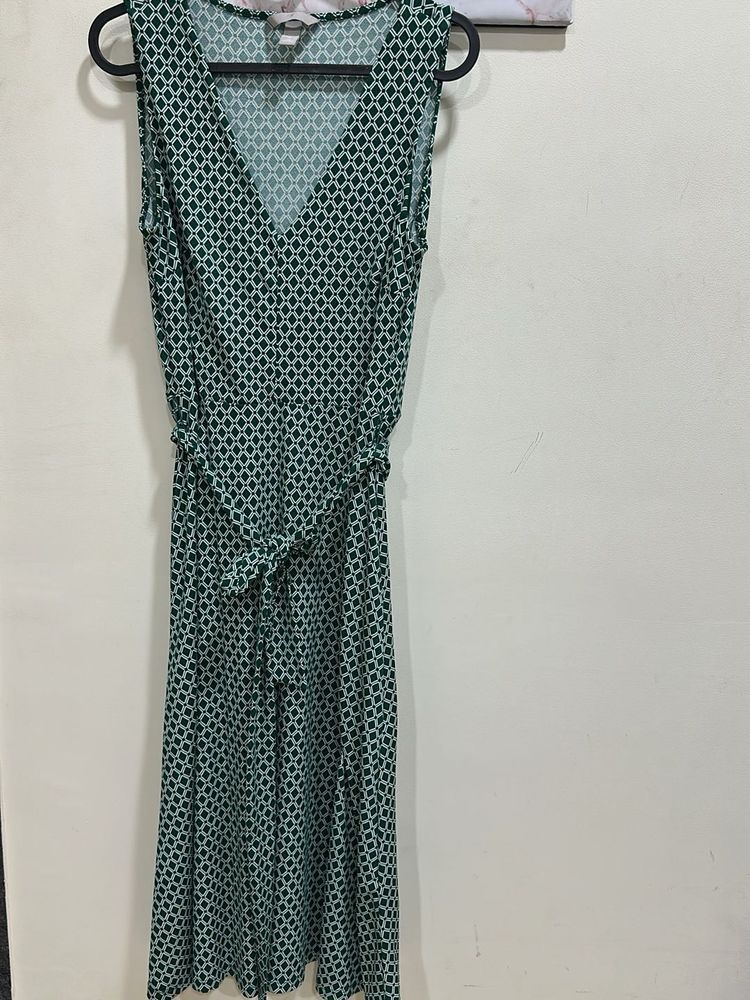 Green &amp; White Geometric Print Dress