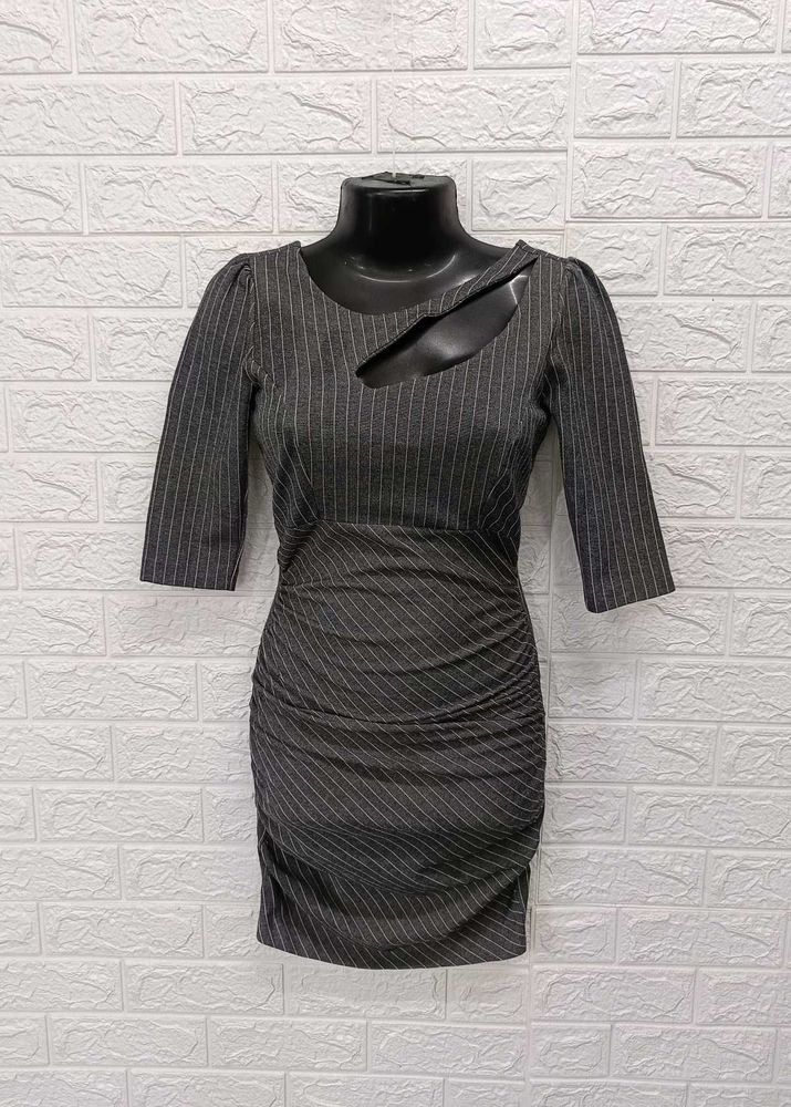Korean Pinstripe Cutout Bodycon Dress