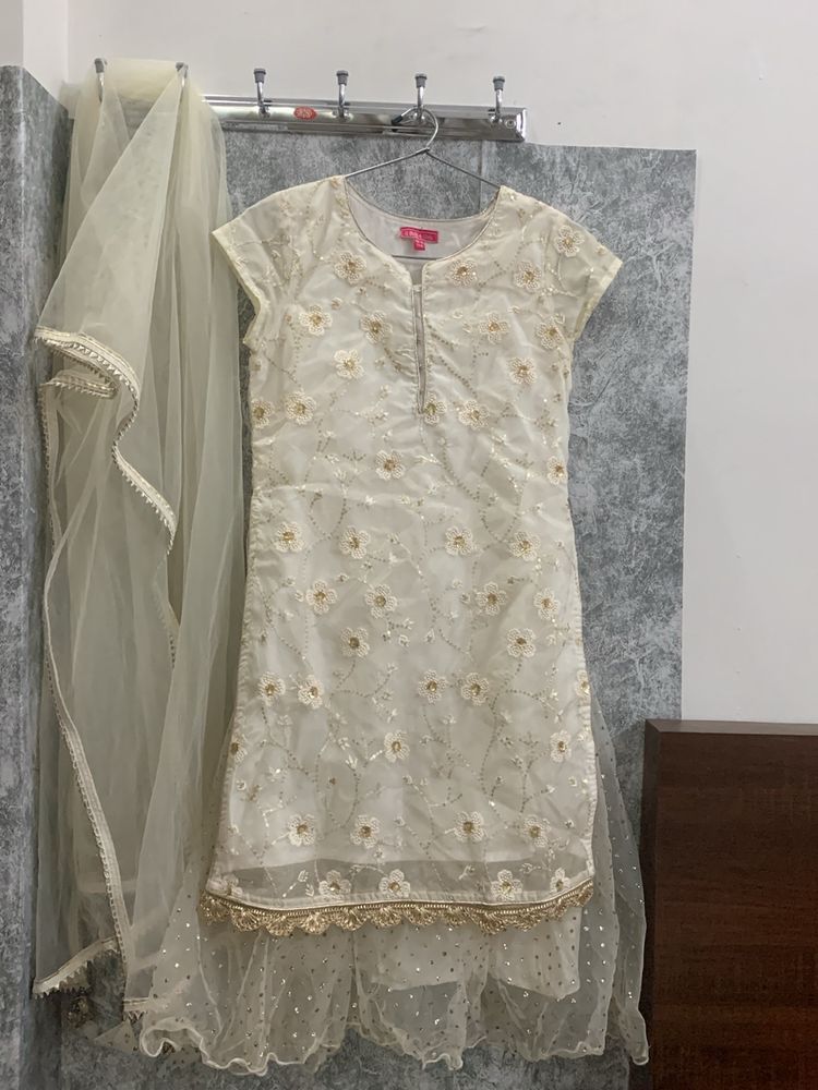Biba Off White Kurta With Dupatta