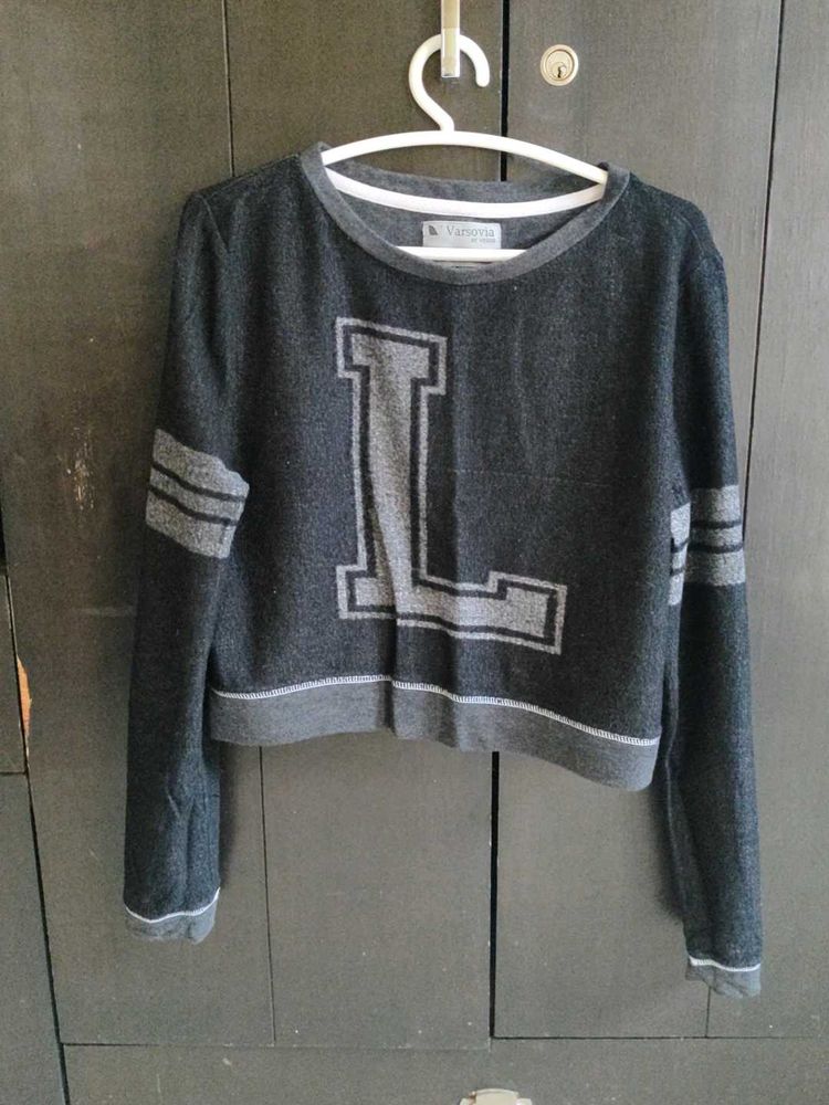 Grey Varsity Crop Top