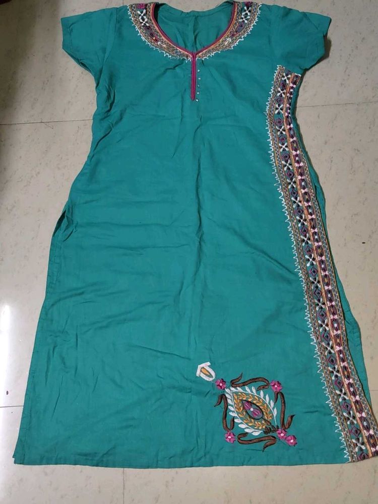 Teal Embroidered Kurta Dress