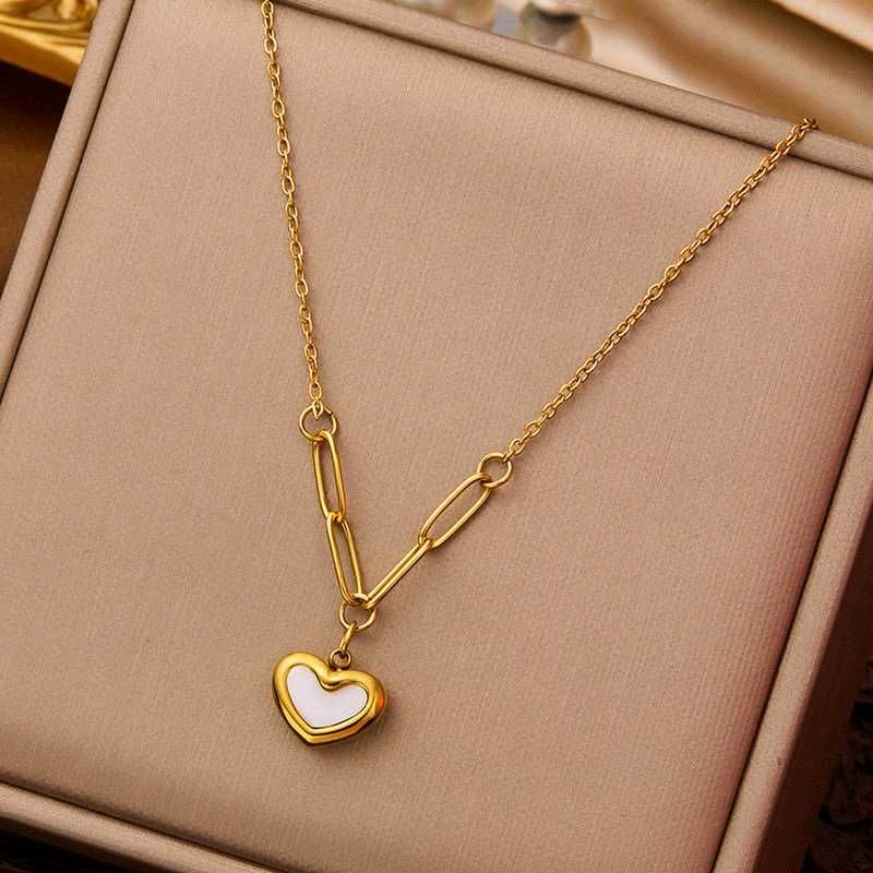 Anti Tarnish Gold Plated  White Heart Necklace