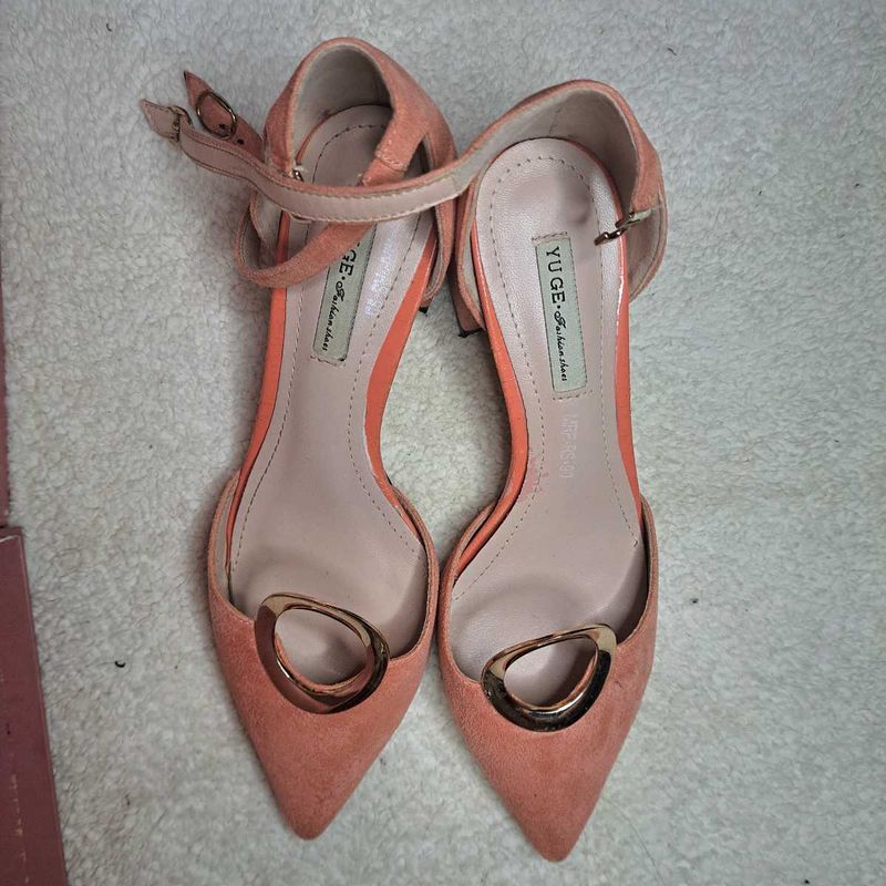 YUGE Peach Heels with Ankle Strap