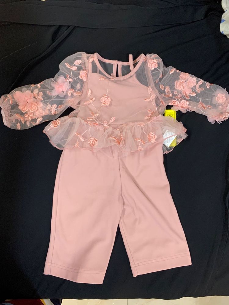 Cute Pink Floral Outfit Jump suit and net jacket