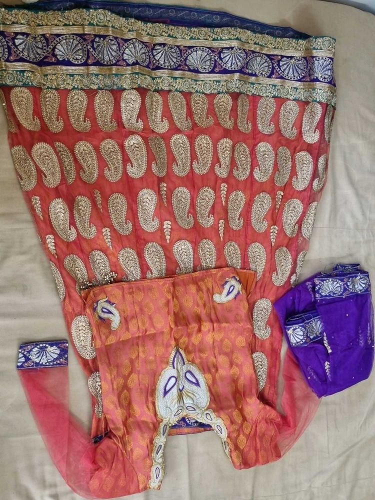 Orange And Ourple Bridal Lehenga( Alterable)