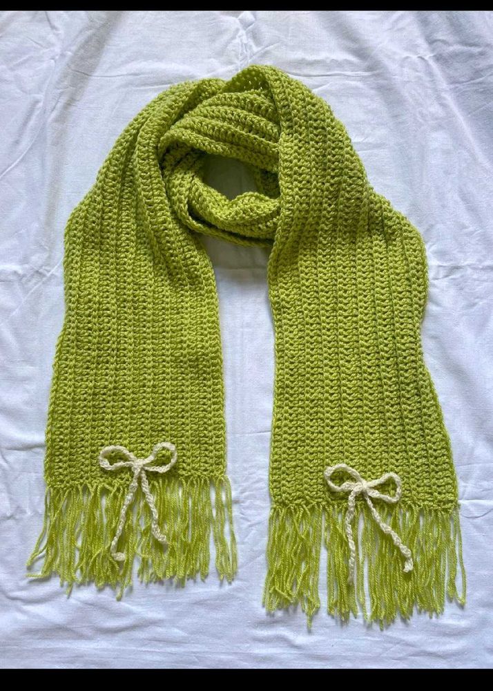 Green Crochet Scarf with Fringe