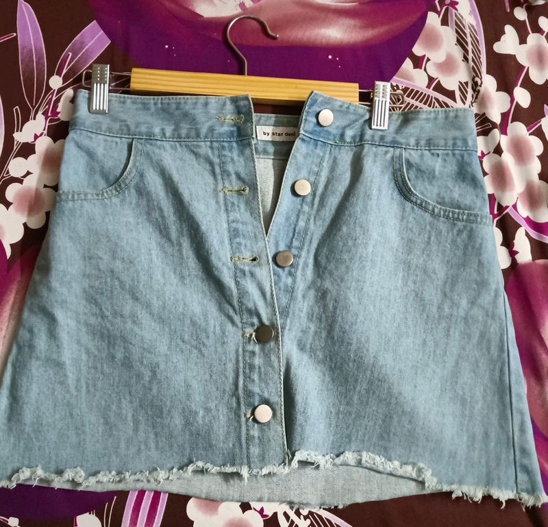 High Waist Buttoned  Denim Mini Skirt