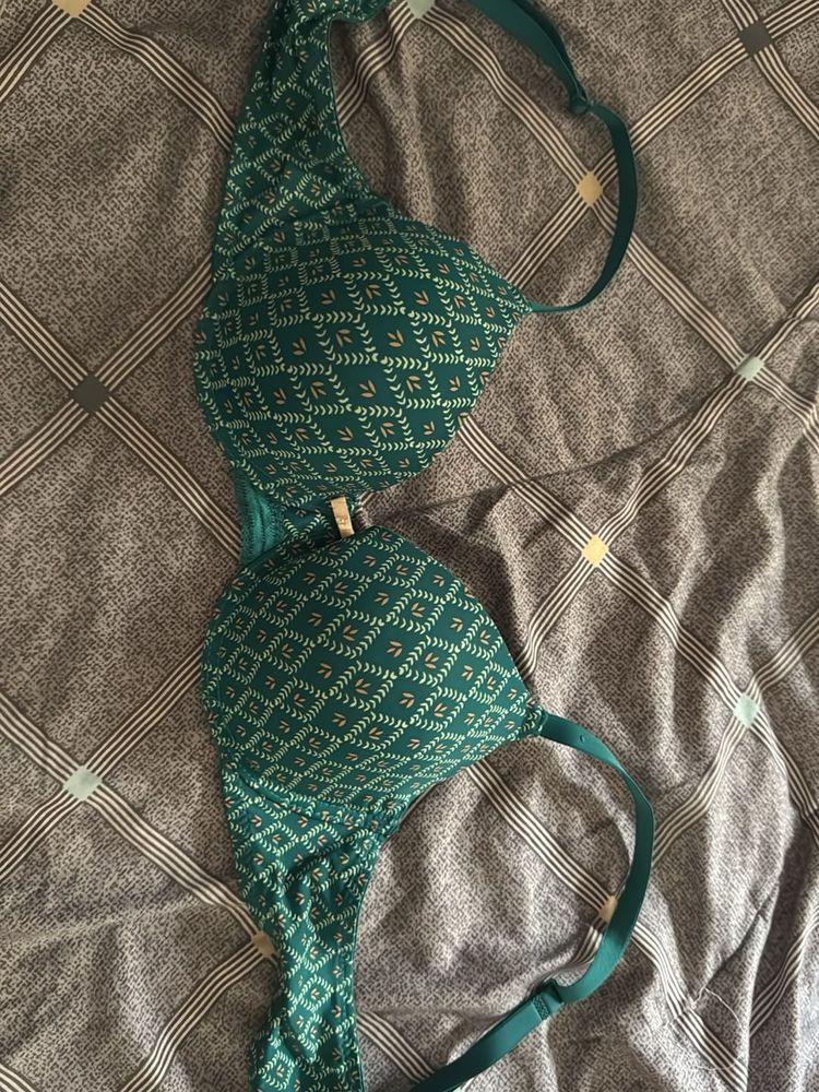 Green Patterned Bra