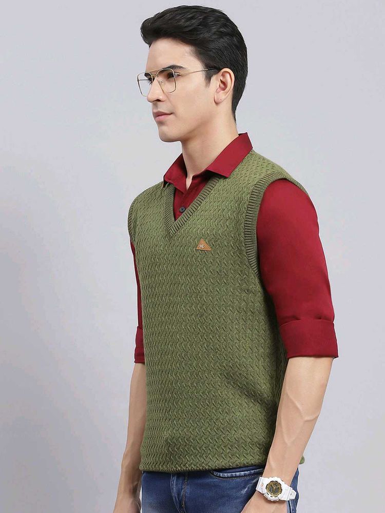 Monte Carlo Men Green V-neck Pure wool Sweater