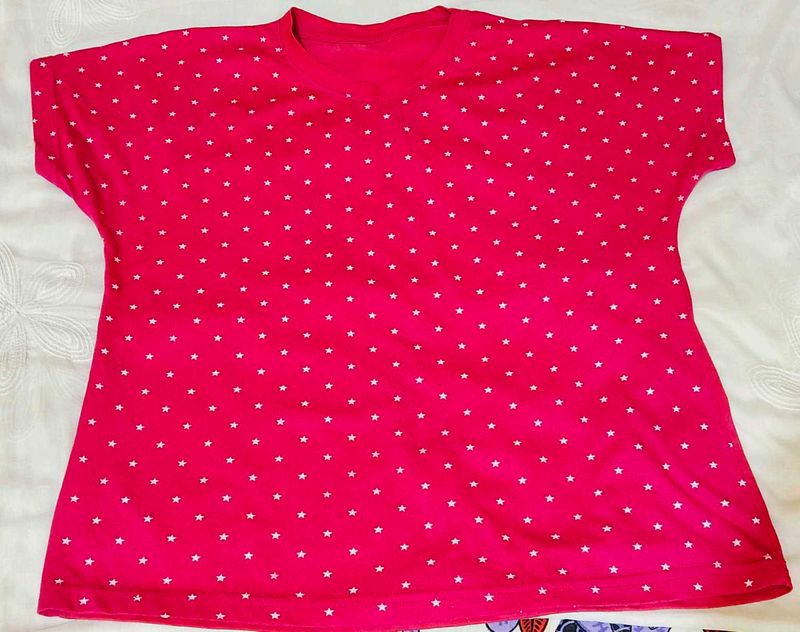 Women Dotted Round Neck Cotton Blend Pink Tshirt