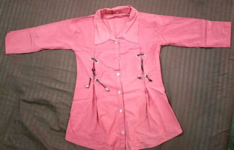 Pink Lace-Up Detail Shirt