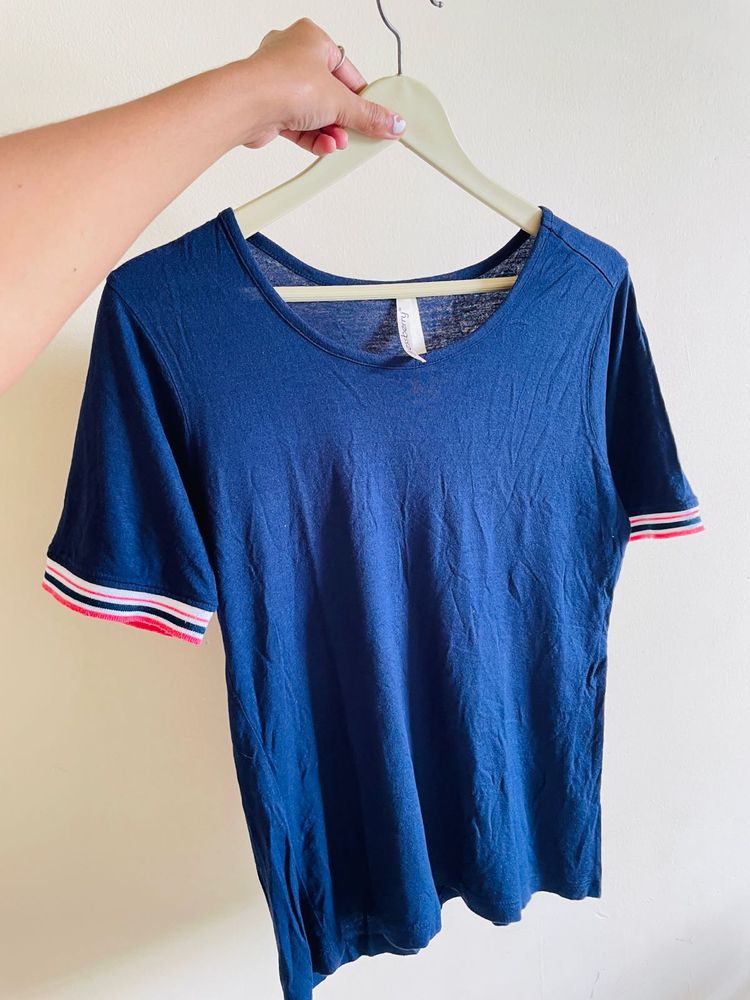 Navy Striped Cuff T-Shirt