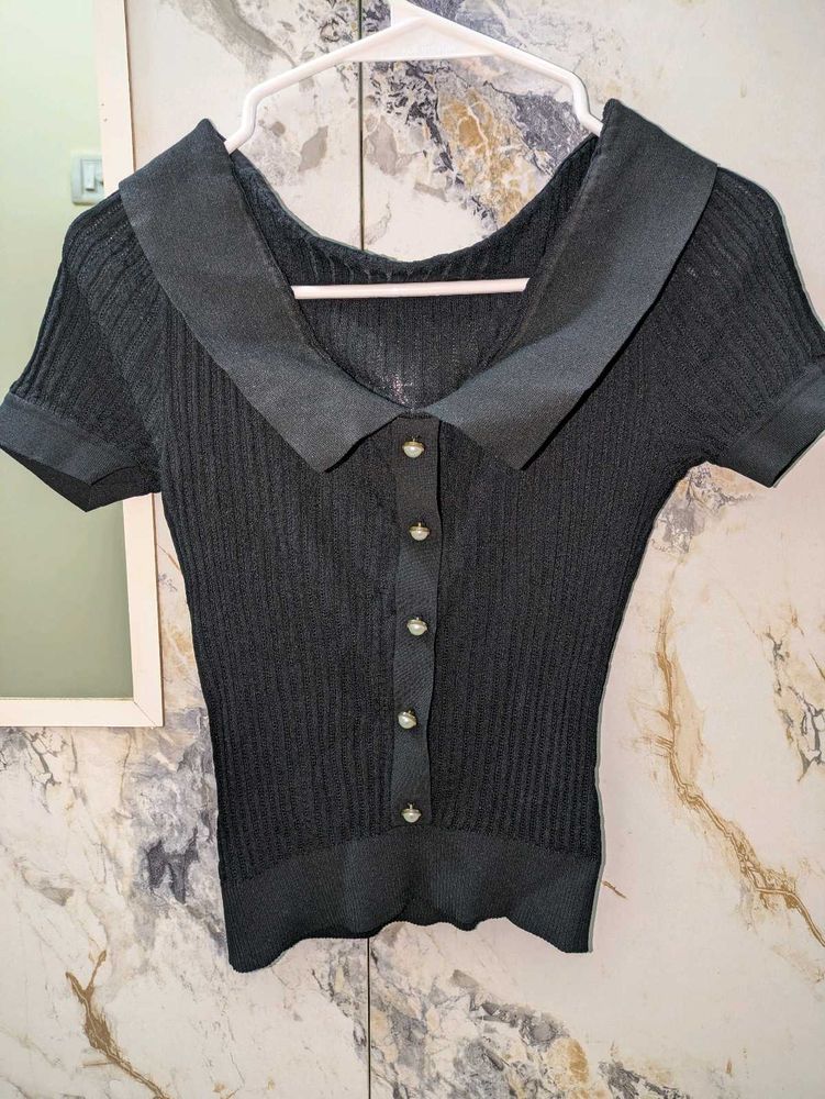 Black Ribbed Knit Top