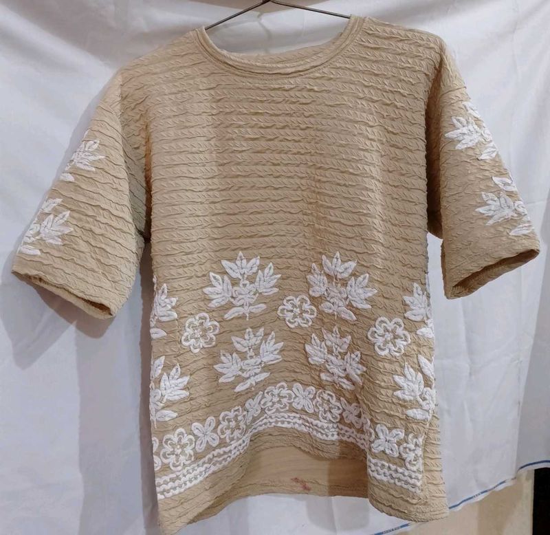 Embroidered Beige Top