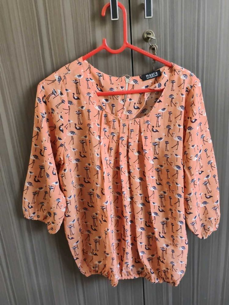 Peach Flamingo Print Top