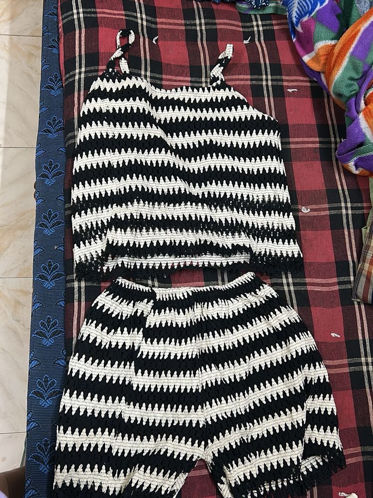 Crochet Knit Top &amp; Shorts Set