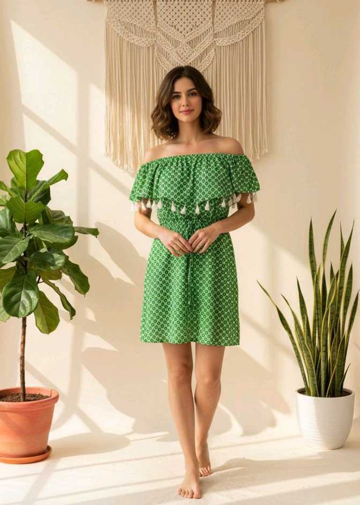 Green Off-the-Shoulder Mini Dress Medium/ Large