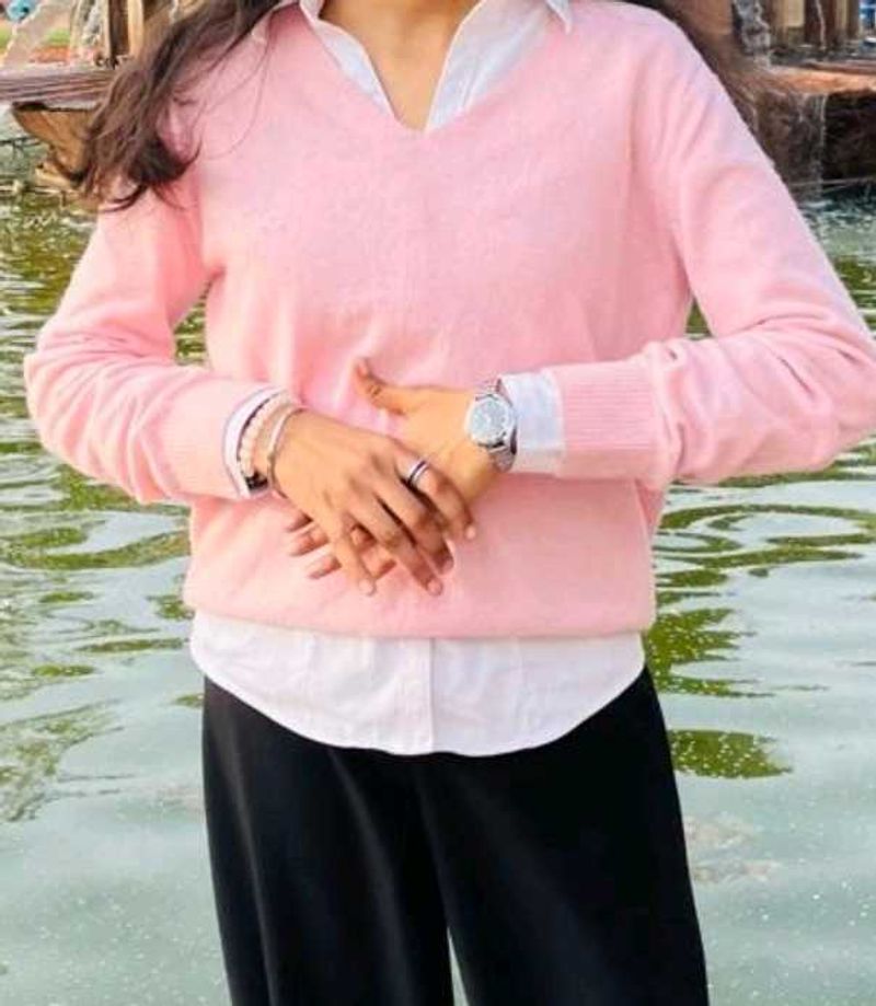 Pink V-Neck Knit Sweater