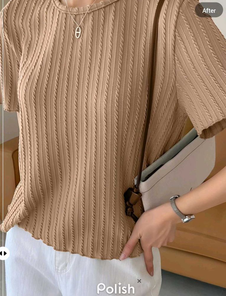 New With Tag Beige Korean Ribbed Top