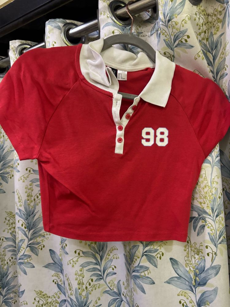 Red &#39;98&#39; Crop Top