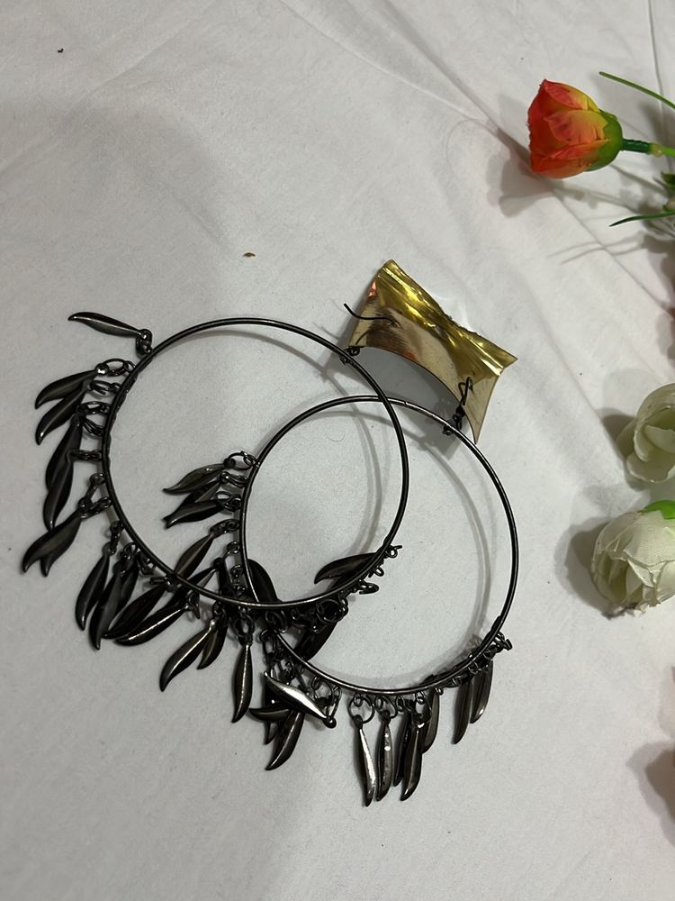 Long Round Oxidised Earrings