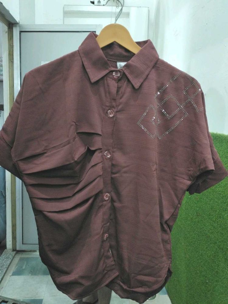 Brown embellished short sleeve TOP