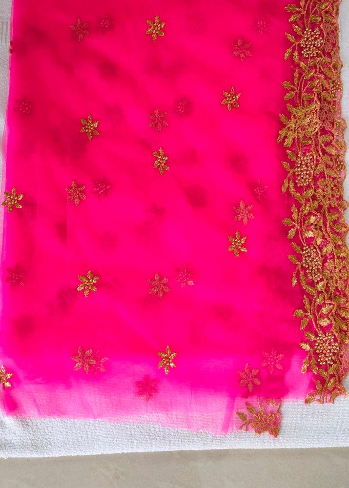 Pink Net Dupatta for lehenga