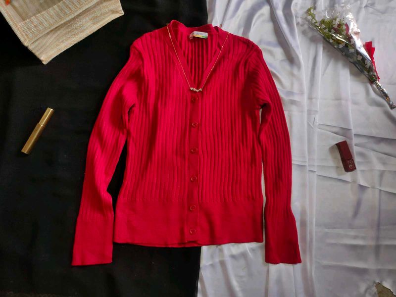 Red Knit Cardigan with Buttons