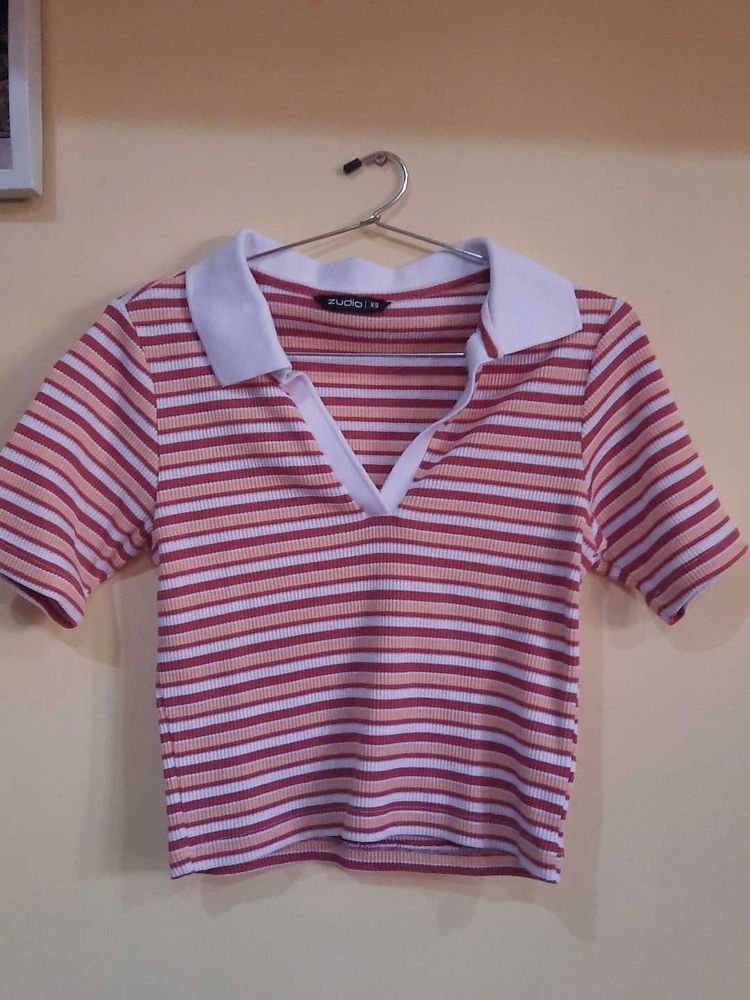 Striped Crop Top with Collar