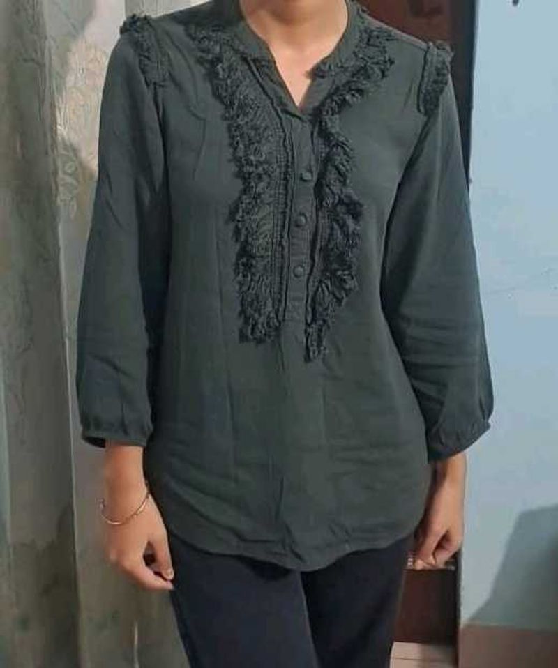 Elegant Olive Green Ruffled Top