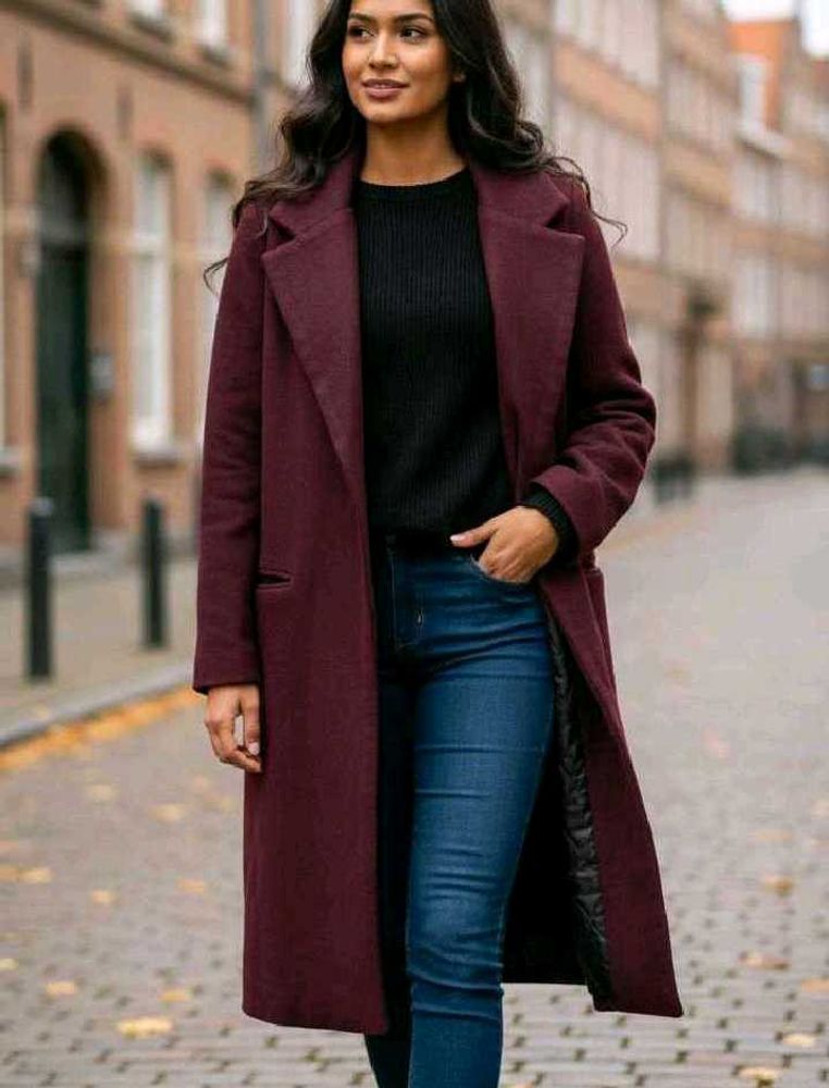 woolen heavy Burgundy knee length coat