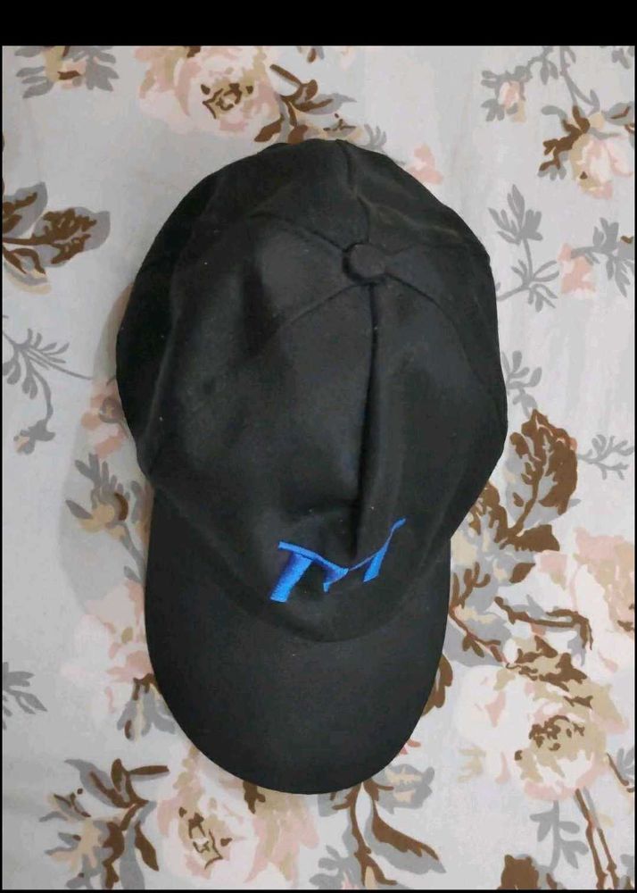 Black Baseball Cap with Blue Lettering