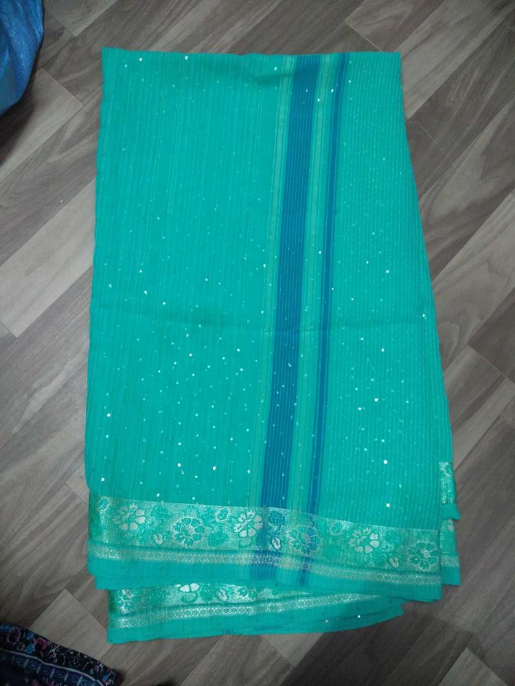 Cyan Saree With Blouse