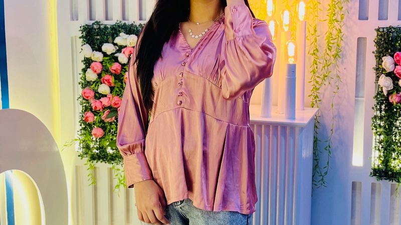 Pink Satin Peplum Top