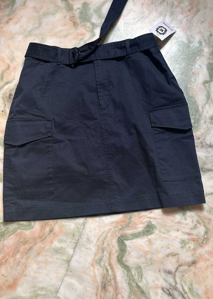 Black Belted Cargo Skirt