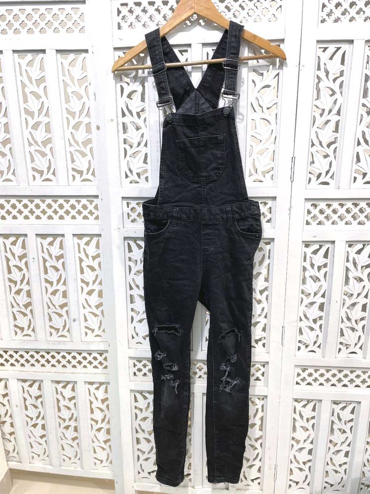 Distressed Charcoal Black Denim Overall D