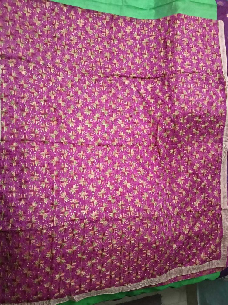 Rose Embroidered Dupatta - Gold Lace Border