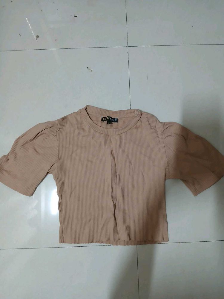 Pink Ribbed Puff Sleeve Top